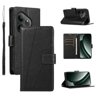 For Realme GT 6 Global PU Genuine Leather Texture Embossed Line Phone Case(Black)