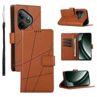 For Realme GT 6 Global PU Genuine Leather Texture Embossed Line Phone Case(Brown)