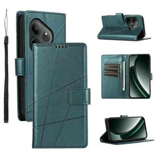 For Realme GT 6 Global PU Genuine Leather Texture Embossed Line Phone Case(Green)