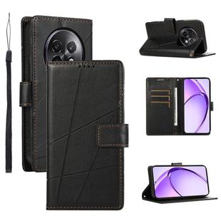 For Realme 13+ PU Genuine Leather Texture Embossed Line Phone Case(Black)