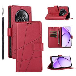 For Realme 13+ PU Genuine Leather Texture Embossed Line Phone Case(Red)