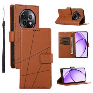 For Realme 13+ PU Genuine Leather Texture Embossed Line Phone Case(Brown)