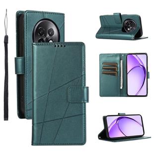 For Realme 13+ PU Genuine Leather Texture Embossed Line Phone Case(Green)