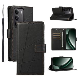 For Realme C75 / Realme 14x PU Genuine Leather Texture Embossed Line Phone Case(Black)