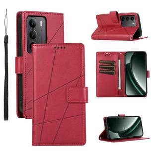 For Realme C75 / Realme 14x PU Genuine Leather Texture Embossed Line Phone Case(Red)