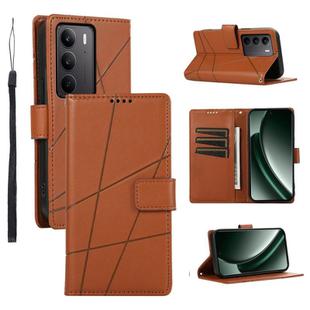 For Realme C75 / Realme 14x PU Genuine Leather Texture Embossed Line Phone Case(Brown)