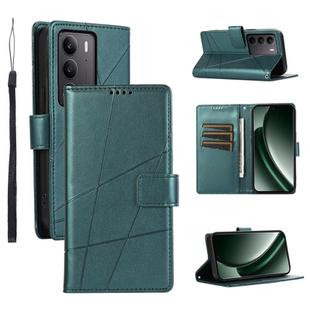 For Realme C75 / Realme 14x PU Genuine Leather Texture Embossed Line Phone Case(Green)