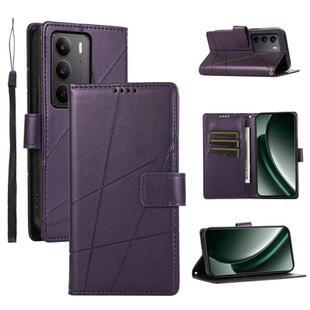 For Realme C75 / Realme 14x PU Genuine Leather Texture Embossed Line Phone Case(Purple)