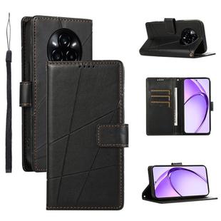For Realme 14 Pro PU Genuine Leather Texture Embossed Line Phone Case(Black)
