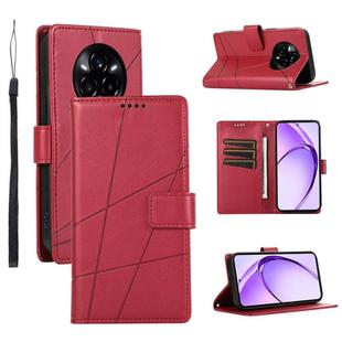 For Realme 14 Pro+ PU Genuine Leather Texture Embossed Line Phone Case(Red)