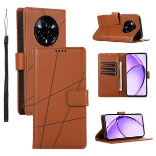 For Realme 14 Pro+ PU Genuine Leather Texture Embossed Line Phone Case(Brown)