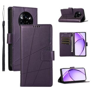For Realme 14 Pro+ PU Genuine Leather Texture Embossed Line Phone Case(Purple)