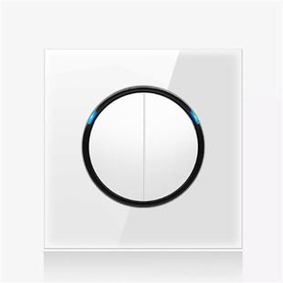 86mm Round LED Tempered Glass Switch Panel, White Round Glass, Style:Two Open Dual Control