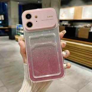 For iPhone 12 Large Window Gradient Glitter Phone Case with Card Slot(Pink)
