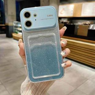 For iPhone 12 Large Window Gradient Glitter Phone Case with Card Slot(Blue)
