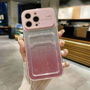 For iPhone 12 Pro Large Window Gradient Glitter Phone Case with Card Slot(Pink)