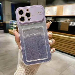For iPhone 11 Pro Max Large Window Gradient Glitter Phone Case with Card Slot(Light Purple)