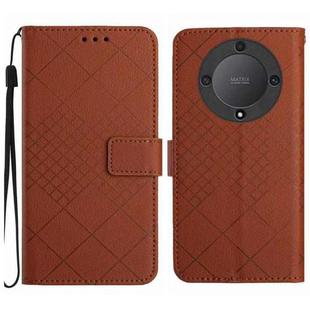 For Honor X9b Rhombic Grid Texture Leather Phone Case(Brown)