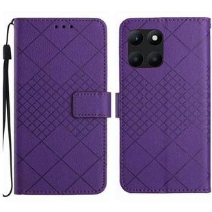 For Honor X6a Rhombic Grid Texture Leather Phone Case(Purple)