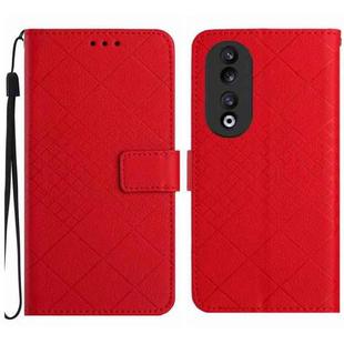 For Honor 90 Rhombic Grid Texture Leather Phone Case(Red)