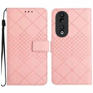 For Honor 90 Rhombic Grid Texture Leather Phone Case(Pink)