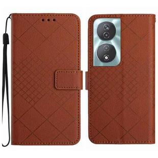 For Honor 90 Smart Rhombic Grid Texture Leather Phone Case(Brown)