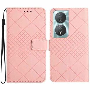 For Honor 90 Smart Rhombic Grid Texture Leather Phone Case(Pink)