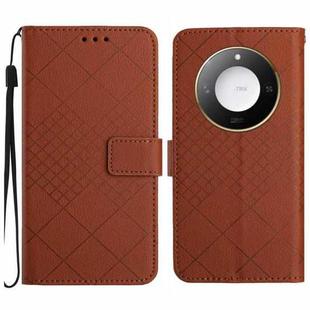 For Honor X9c Smart Rhombic Grid Texture Leather Phone Case(Brown)