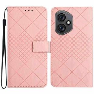 For Honor 400 Global 156.5mm Rhombic Grid Texture Leather Phone Case(Pink)