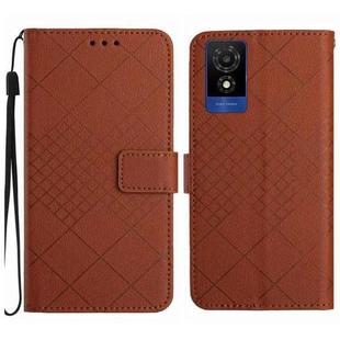 For TCL 502 Rhombic Grid Texture Leather Phone Case(Brown)