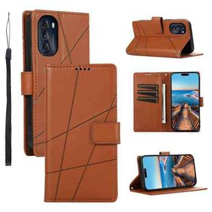 For Motorola Moto G 2022 PU Genuine Leather Texture Embossed Line Phone Case(Brown)