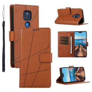 For Motorola Moto G Play 2021 PU Genuine Leather Texture Embossed Line Phone Case(Brown)