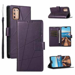 For Motorola Moto G9 Plus PU Genuine Leather Texture Embossed Line Phone Case(Purple)