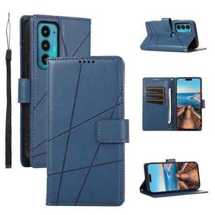 For Motorola Edge 20 PU Genuine Leather Texture Embossed Line Phone Case(Blue)