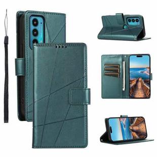 For Motorola Edge 20 PU Genuine Leather Texture Embossed Line Phone Case(Green)