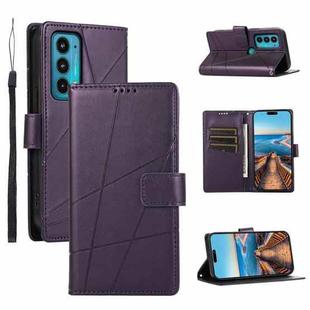 For Motorola Edge 20 PU Genuine Leather Texture Embossed Line Phone Case(Purple)