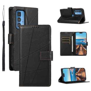 For Motorola Edge 20 Pro PU Genuine Leather Texture Embossed Line Phone Case(Black)