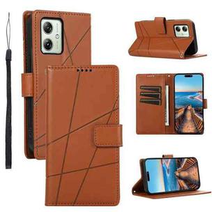 For Motorola Moto G54 PU Genuine Leather Texture Embossed Line Phone Case(Brown)