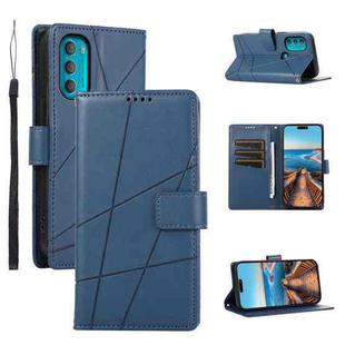 For Motorola Moto G71 5G PU Genuine Leather Texture Embossed Line Phone Case(Blue)