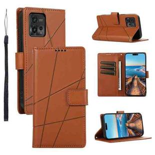 For Motorola Moto G72 PU Genuine Leather Texture Embossed Line Phone Case(Brown)