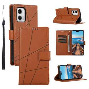 For Motorola Moto G73 PU Genuine Leather Texture Embossed Line Phone Case(Brown)