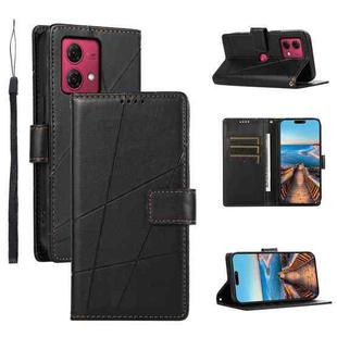 For Motorola Moto G84 PU Genuine Leather Texture Embossed Line Phone Case(Black)