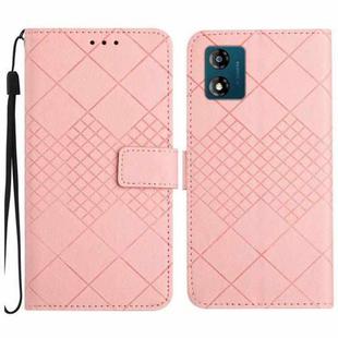For Motorola Moto E13 Rhombic Grid Texture Leather Phone Case(Pink)
