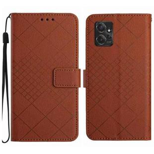 For Motorola Moto G Power 2023 Rhombic Grid Texture Leather Phone Case(Brown)