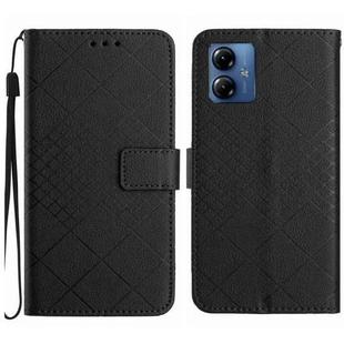 For Motorola Moto G14 4G Rhombic Grid Texture Leather Phone Case(Black)