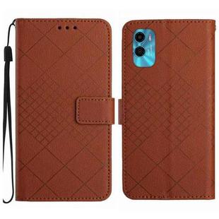 For Motorola Moto G22 4G / E22S 4G Rhombic Grid Texture Leather Phone Case(Brown)