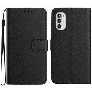 For Motorola Moto G52J 5G Rhombic Grid Texture Leather Phone Case(Black)