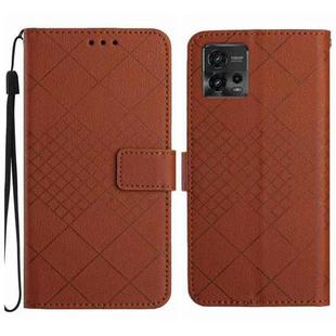 For Motorola Moto G72 4G Rhombic Grid Texture Leather Phone Case(Brown)