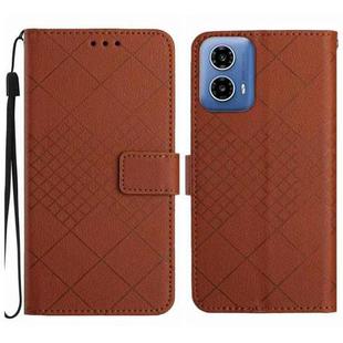 For Motorola Moto G34 5G Rhombic Grid Texture Leather Phone Case(Brown)