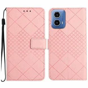 For Motorola Moto G34 5G Rhombic Grid Texture Leather Phone Case(Pink)